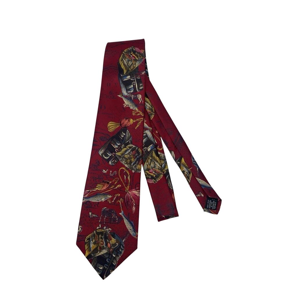 Robert Talbot Tie Necktie Men Red Canada Fly Fishing 100% Silk 56”x3.75”